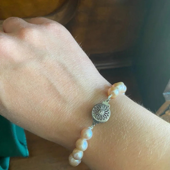 Pink Freshwater Pearl and Rhinestone Bracelet - Picture 10 of 15